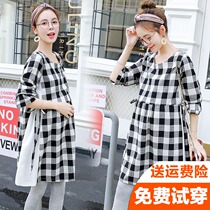 Pregnant women autumn temperament set fashion 2021 Korean version early autumn foreign style top loose dress base shirt tide