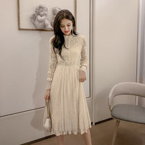 2022 Fall new very immortals long sleeves lace dress Dress Woman Superfairy Sweet eg skirt French style over knee long dress