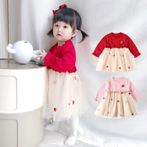 Girls Lace Dress Long Sleeve Baby Girl Children Skirt Girl Birthday Red Princess Autumn Dress Western Dress