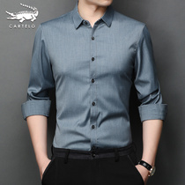 Crocodile shirt men long sleeve Ice Silk Korean version of the trend 2021 Spring and Autumn new business casual mens base shirt