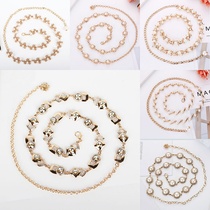 Day Ensemble Sweet Pearl Water Drill Inlay Lady Metal Waist Chain Matching Skirt Trim 100 Lapped Personality Chain Belt
