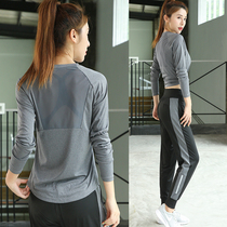  Fat mm long-sleeved yoga suit womens spring and autumn running leisure fitness clothes large size 200 pounds loose sports