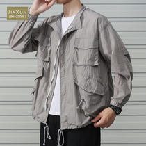 Mens summer outdoor thin tooling jacket mens fat plus size fat loose trend coat sunscreen shirt