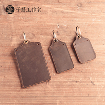 Ziyi] First layer cowhide card set bank card mini bus card access card key ring retro leather card cover