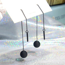 925 - pure silver earneedle earrings woman long black pearl ball pendant ear - link ear crash Korean temperament tide