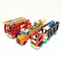 Wooden puzzle toy car model childrens wooden car carrier Boy scooter toy double car truck truck