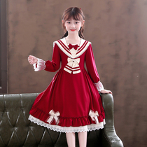 Girls autumn and winter dress 2021 new winter plus velvet childrens princess dress winter childrens clothing female Lolita skirt
