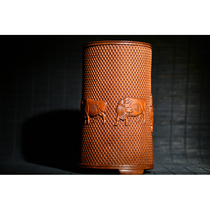 Old Tibetan boutique yellow poplar wood five-cow pen holder -AD01264