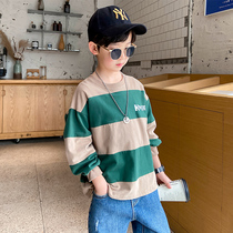 Boys long-sleeved T-shirt autumn 2021 new large children striped t-shirt sweatshirt base shirt Korean version of the casual trend