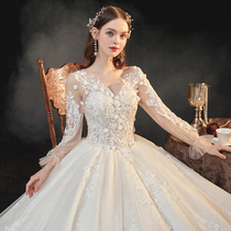 Shoulder long sleeve main wedding dress 2021 new bride senior slim Starry Sky Dream Court wind small man Winter
