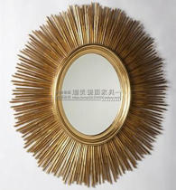 Sun mirror bathroom mirror decorative art wooden mirror wall mounted mirror custom-made porch mirror American European living room mirror