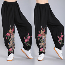 Koi tai chi pants female embroidery embroidered summer bloomers hanging linen tai chi suit practice pants Martial arts performance pants