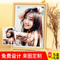 Jigsaw puzzle photo custom portrait painting diy handmade real girlfriend photo wooden couple gift custom with frame