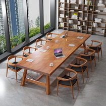 Nordic retro solid wood office conference long table large table for table and chairs combined modern minimalist large table bench