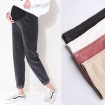 Autumn and winter models wear thick and velvet leggings corduroy pregnant pants fashion loose dad pants warm wide leg pants