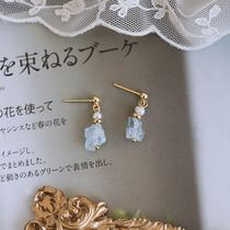 s925 Pure Silver Needle Advanced Sensual Earrings Korea Temperament Net Red Micro Inlaid Sea Sapphire Ear Clip Pearl Earle