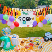 Picnic decoration balloon outdoor spring outing color background hanging cloth simple childrens birthday party scene layout