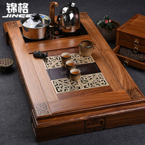 Brocade Flowers Pear Wood Tea Tray Home Integrated Electric Tea Stove Whole Set Water Storage Trays With Burning Water Pot Big Tea Table