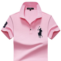 2021 summer new pink T-shirt mens trend short sleeve loose pink polo shirt white embroidery breathable