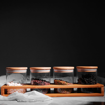 Kitchen sealed jar transparent glass bottle seasoning jar set seasoning jar three-piece set of miscellaneous grain tea honey storage jar