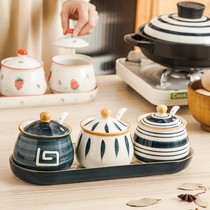 Qinghe Japanese ceramic seasoning tank seasoning box set kitchen seasoning tank salt jar household seasoning box combination