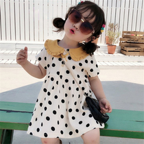 Girl 2022 New Xia Han Version Baby Skirt Pure Cotton Polo Dot Doll Neckline Dress Child Cute Princess Dress