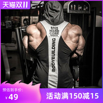 Muscle brothers sports vest European style equipment fitness training hooded jumper I-shaped stitching casual top