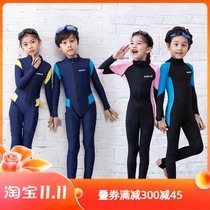 Childrens swimsuits for boys and girls in one-piece warm diving suits