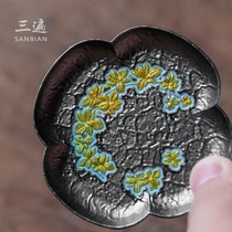 Three times Cloisonne Copper tea cup holder Coaster Tea ceremony Iron pot Insulation enamel color Japanese Kung Fu Tea Road accessories