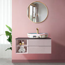 Morandi bathroom cabinet ins Wind pink net red on the bathroom cabinet combination wall-mounted modern light luxury Nordic