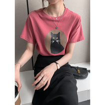 Short-sleeved T-shirt womens summer 2020 new Korean loose thin print half-sleeve T-shirt Joker bottoming top