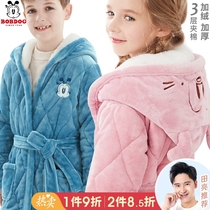 Babu childrens bathrobe flannel boy pajamas autumn and winter baby robe coral velvet girls middle and large childrens clothing