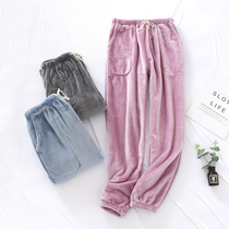 Warm pants Coral velvet pajamas Mens winter fluffy pants home pants Flannel pants plus velvet thickened home pants to wear outside