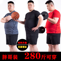 Plus size spring and summer fitness men quick-dry stretch breathable T-shirt gym fat man short sleeve running sportswear set