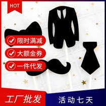 Scene cake decoration Beard bow tie suit Suit hat Eye tie Five-pointed star male goddess plug flag plug card