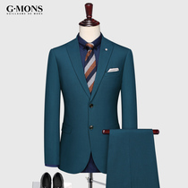 Formal mens business casual mens suit suit Korean slim suit groom wedding dress Indigo blue