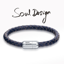 SoulDesign European and American Handwoven Leather Bracelet Mens Dark Blue Couple Trend Retro Mens and Womens Hand Jewelry