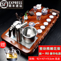 The whole piece of rosewood thickened edge carved high-grade solid wood tea tray Luxury automatic tea set Office and household simplicity