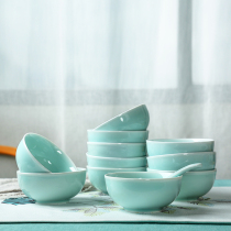 Celadon Rice Bowl Simple Household Chinese Ceramic Bowl 6 8 10 Pack Dining Bowl Small Bowl Japanese Tableware Set