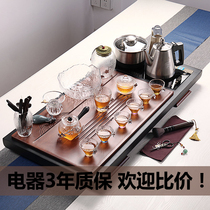 Glass tea set set household set of simple kung fu tea set small set of Yue one automatic induction cooker heavy bamboo tea tray