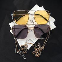 ins Super fire glasses Net red sunglasses female round face sun glasses male bouncing glasses personality with chain glasses