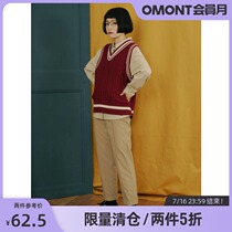 Omont Egg Tarts Home Vintage Loose contrast wool knitted waistcoat womens vest Student wild sweater Winter