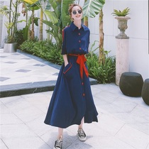 French retro Hepburn style dress female 2021 summer new waist thin temperament chiffon shirt long skirt