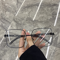Anti-blue light radiation protection glasses Womens fashion big frame box metal frame flat mirror net red vegan face spectacle male tide