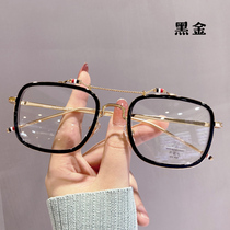Black gold myopia glasses female can be equipped with degree retro art round face vegan face vegan with Korean version wave eye frame