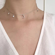 Moon star shape necklace 925 sterling silver short chic Korean neck chain adjustable female