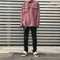 REPRESENT knee hole knife cut Tide brand high street trend loose slim fit black jeans trousers men