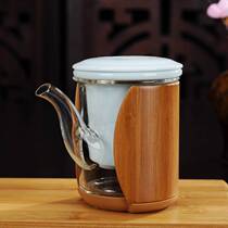 New product with bamboo cover red tea tea pot thickened heat-resistant glass Gongfu tea set Stainless steel filter kettle tea maker