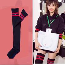 Spring and summer Yang Mi same mid-height womens golf ball socks cotton striped letters Joker calf socks