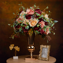 Eurostyle Red Retro Emulation Floral Suit Pendulum Pieces American Rose Decoration Fake Flower Living Room Genguan Vase Furnishing